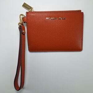 Michael Kors Jet Set Orange Pebble Leather Coin Purse Pouch Wallet Wristlet